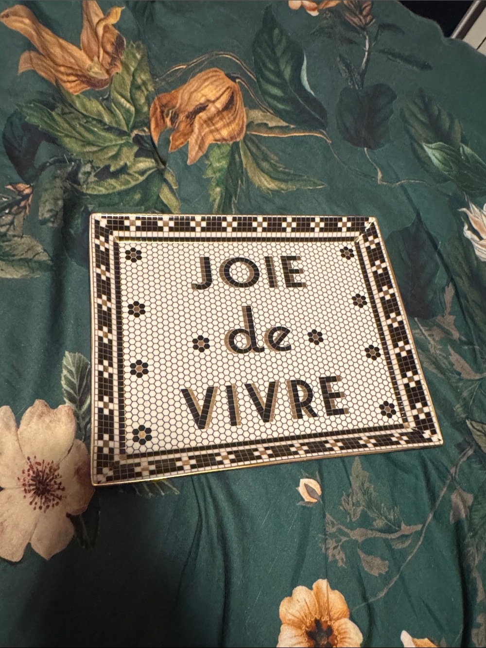 Anthropologie Joie De Vivre 24k gold accent bistro tile tray